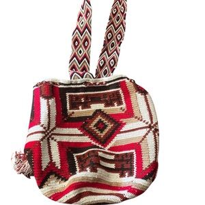 Artisan Red and Brown Geometric Shoulder Bag